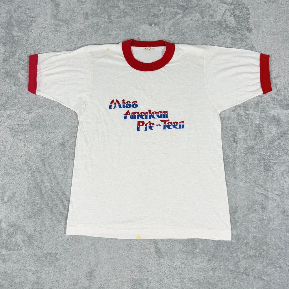 Screen Stars M Ringer T-Shirt Miss American Pre-Teen Vintage 80s USA Made